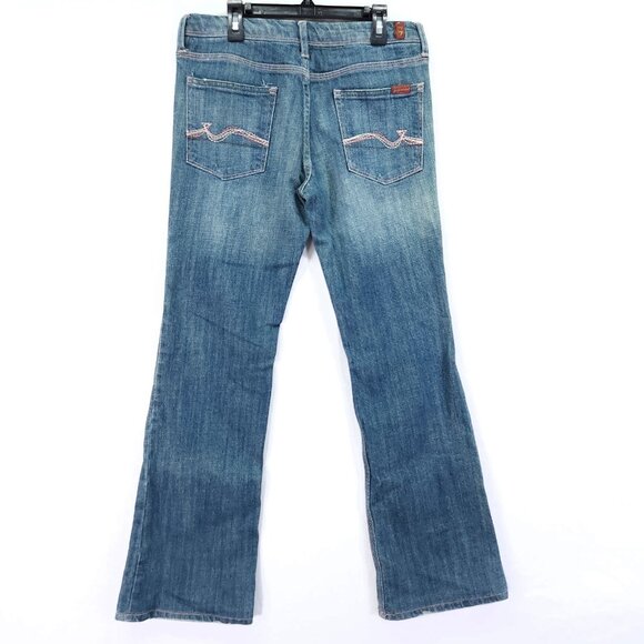 Seven 7 For All Mankind All Over Pink Stitching Jeans Womens Size 28X29 Bootcut - Picture 2 of 16